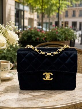 Chanel black satin mini square flap bag